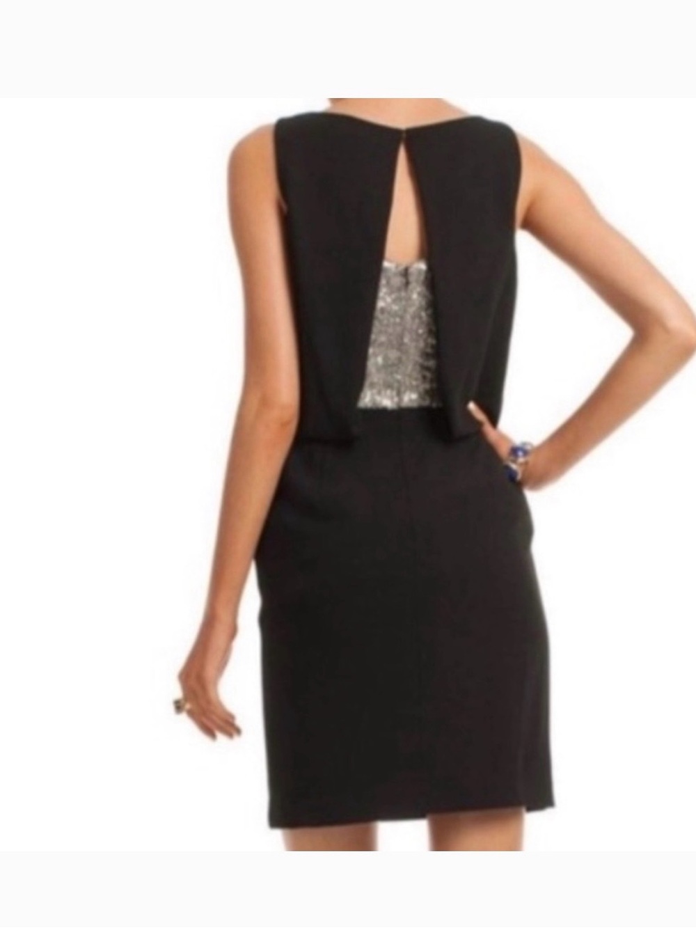 NWT Trina Turk Black Cocktail Dress w/ Silver Sequin Back, stunning, size 10